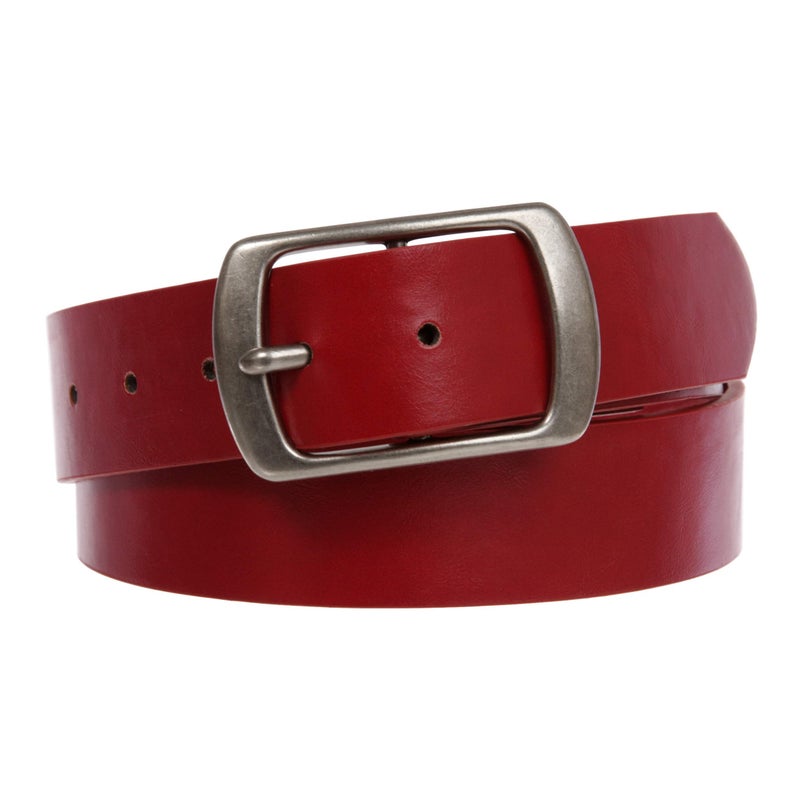 Women Casual PU Leather Dress Belt With Square Single Prong Buckle, Dark Red | s (29-31" waist)